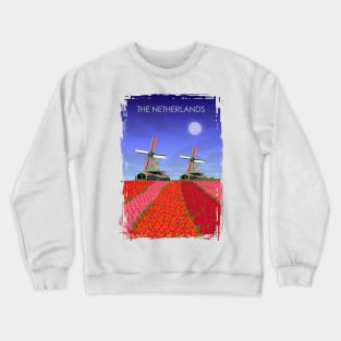 The Netherlands Vintage Minimal Retro Windmills Tulips Travel Poster Crewneck Sweatshirt